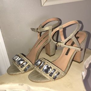 Audrey Brooke embellished block heel sandals